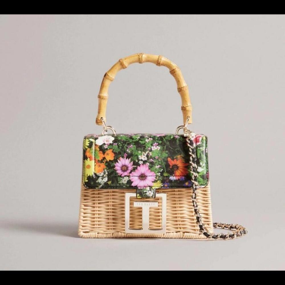 Ted Baker London Mini Jaysisa Faux Leather & Rattan Top Handle Bag